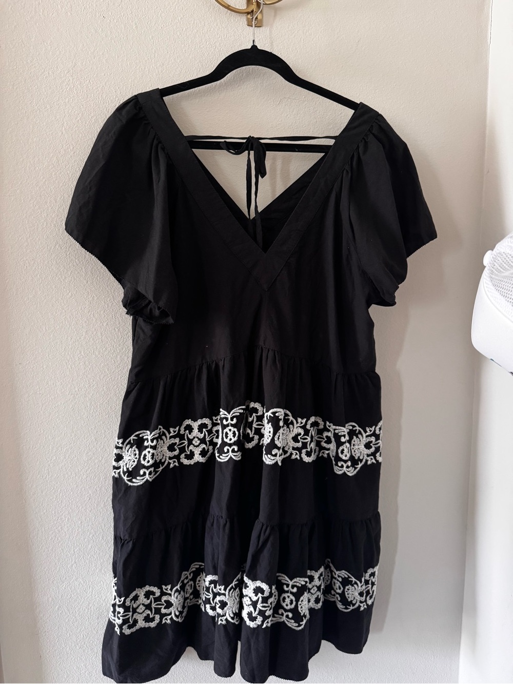 Old Navy Black Dress with White Embroidered Bands